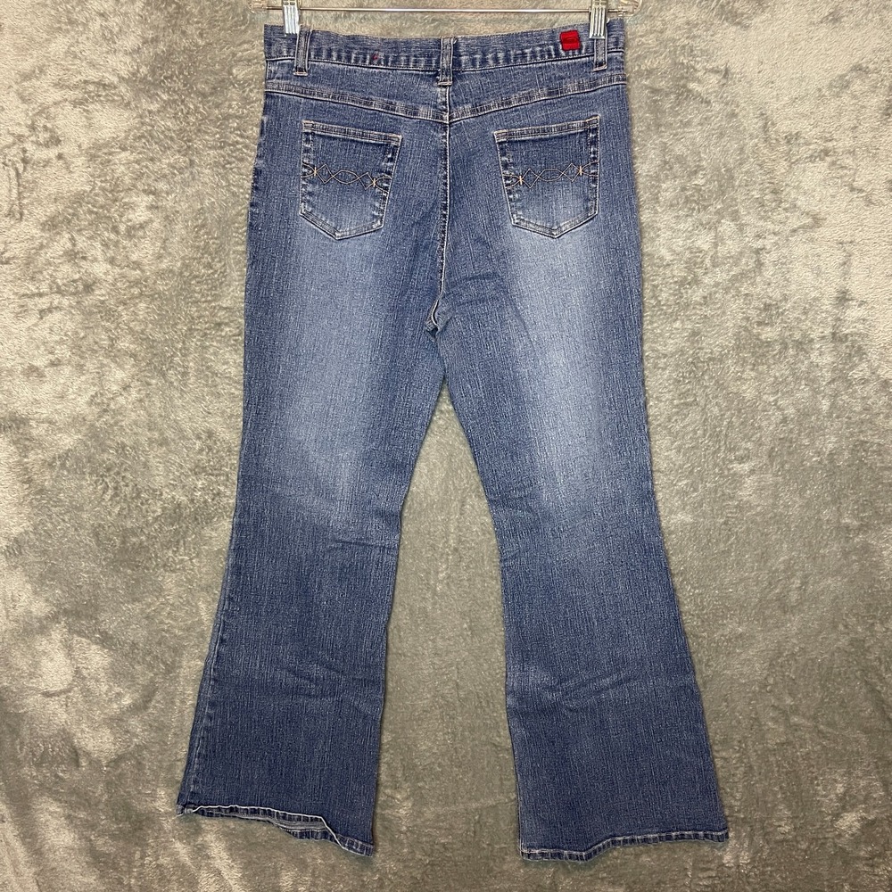 Vtg Let Me B Y2K Women Hip Hop Mid Rise Stretch Flared Blue Denim Jean 16P
